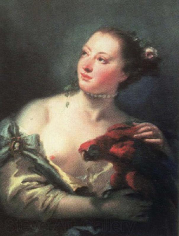 Giovanni Battista Tiepolo young woman with macaw Norge oil painting art